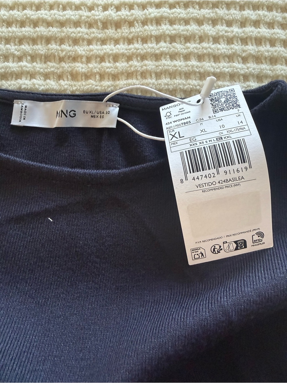 NWT MANGO NAVY FINE-KNIT DRESS WITH GATHERED SIDES - Picture 5 of 5